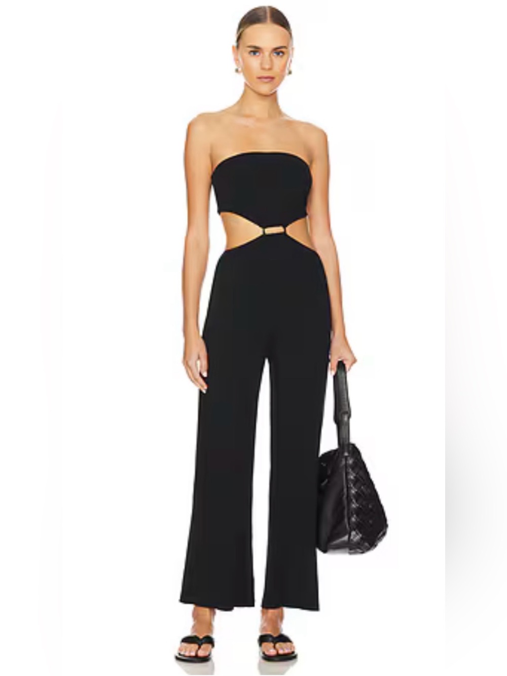 L*SPACE Palos Verdes Black Cutout Strapless Wide Leg Jumpsuit M NWT